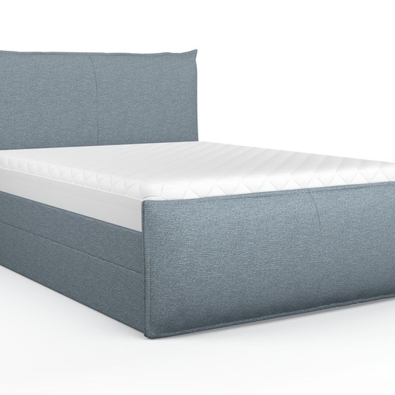 Photo of the fabric Grain Denim swatch by Mokum. Use for Upholstery, Accessory, Top of Bed. Style of Plain, Texture