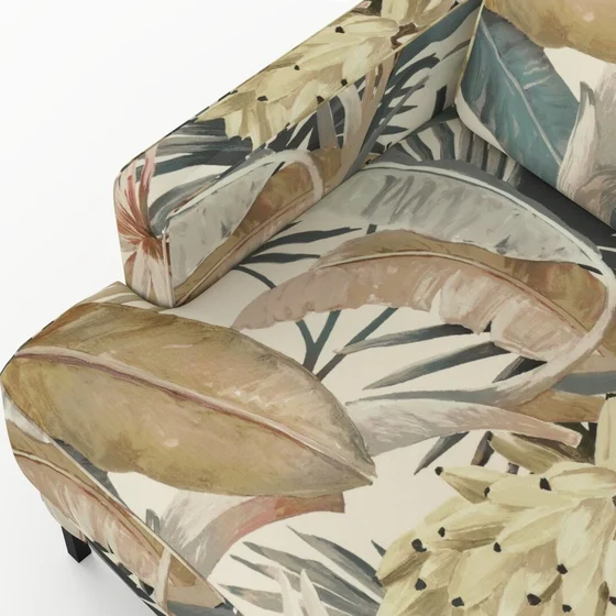 Photo of the fabric Tropicalia Gilver swatch by Catherine Martin by Mokum. Use for Upholstery, Accessory. Style of Floral And Botannical, Print