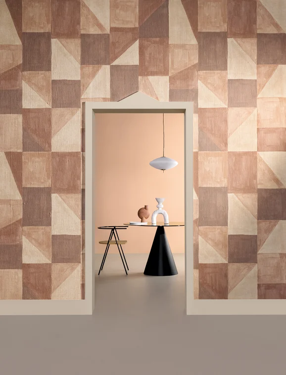 Photo of the fabric Reclaim Panel Wk815 01 in situ by Kirkby Design. Use for Wall Covering, Wall Panel/Mural. Style of Geometric