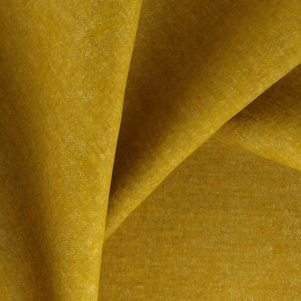 Photo of the fabric Drama Gold swatch by Zepel FibreGuard. Use for Curtains, Upholstery, Accessory, Top of Bed. Style of Chenille, Plain