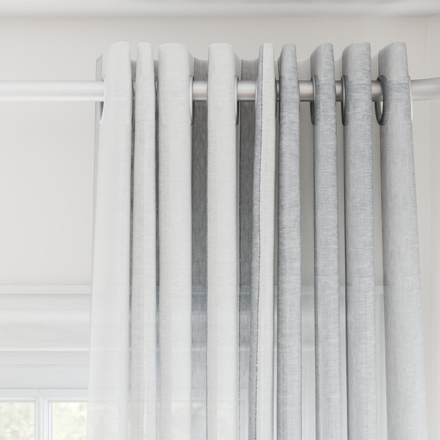 Photo of the fabric Kyoto Stripe Chambray swatch by James Dunlop. Use for Curtains. Style of Stripe, Texture