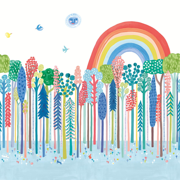 Photo of the fabric Rainbow Forest Wallpaper Panel W652 01 swatch by Villa Nova. Use for Wall Covering, Wall Panel/Mural. Style of Floral And Botannical, Uncoated Non-Woven