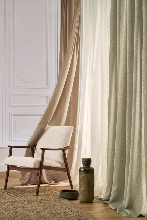 Photo of the fabric Kanso 3970 3970 2536 in situ by Casamance. Use for Sheer Curtains. Style of Plain, Sheer