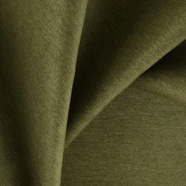 Photo of the fabric Baron Olive swatch by Zepel FibreGuard. Use for Curtains, Upholstery, Accessory, Top of Bed. Style of Chenille, Plain