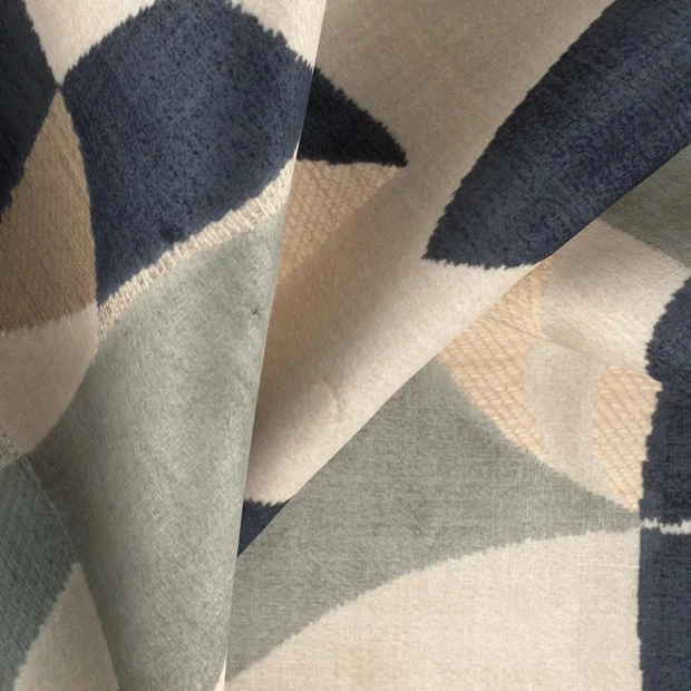 Photo of the fabric Picasso Azul swatch by Zepel. Use for Upholstery, Accessory. Style of Geometric, Velvet