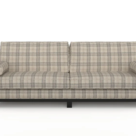 Photo of the fabric Jinda Natural swatch by James Dunlop. Use for Upholstery, Accessory, Top of Bed. Style of Checks, Texture