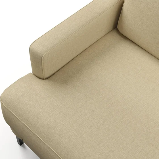 Photo of the fabric Tahiti Sand swatch by Mokum FibreGuard. Use for Curtains, Upholstery, Accessory, Top of Bed. Style of Chenille, Plain