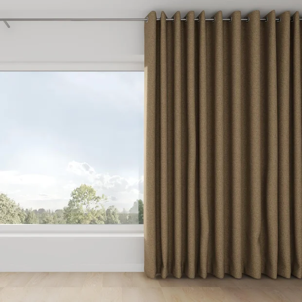 Photo of the fabric Bora Bora Bronze swatch by Mokum FibreGuard. Use for Curtains, Upholstery, Accessory. Style of Plain, Texture