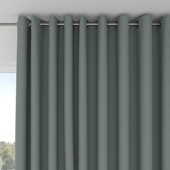 Photo of the fabric Satori Stonewash Teal swatch by Mokum. Use for Curtains, Upholstery Light Duty, Accessory, Top of Bed. Style of Plain, Texture