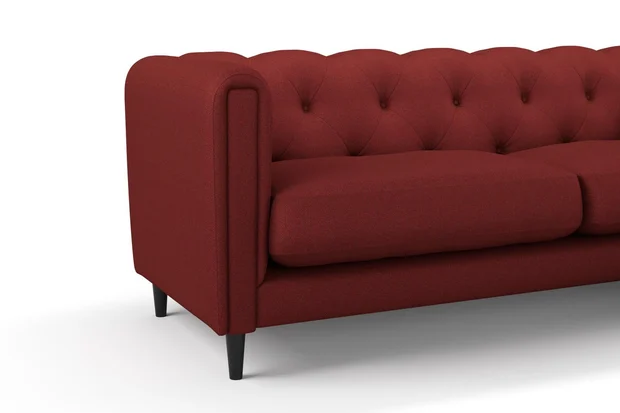 Photo of the fabric Trailblazer Cherry swatch by James Dunlop FibreGuard. Use for Curtains, Upholstery, Accessory, Top of Bed. Style of Texture, Traditional