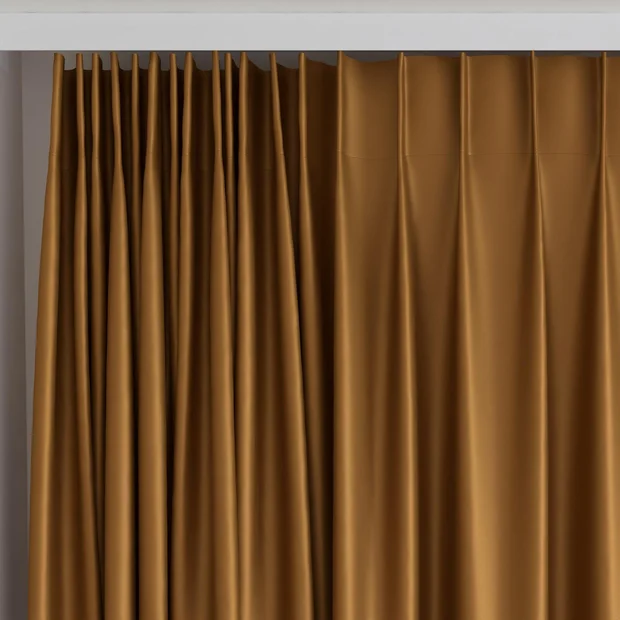 Photo of the fabric Sleek Cinnamon swatch by James Dunlop. Use for Curtains, Accessory, Top of Bed. Style of Plain, Taffeta