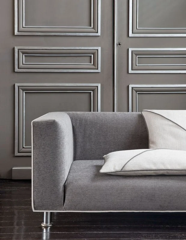 Photo of the fabric Enforcer Marzipan in situ by Zepel. Use for Curtains, Upholstery, Accessory, Top of Bed. Style of Chenille, Plain