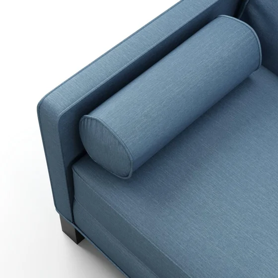 Photo of the fabric Provence Denim swatch by James Dunlop Essentials. Use for Curtains, Upholstery, Accessory, Top of Bed. Style of Plain, Texture