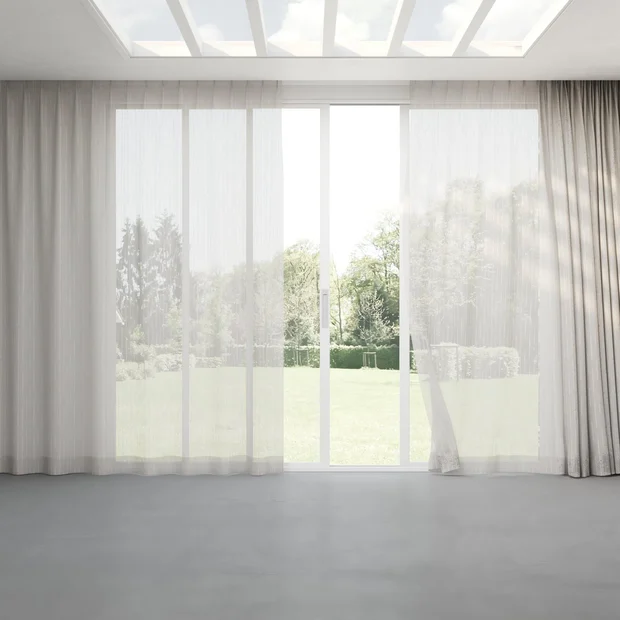 Photo of the fabric Salento Silt swatch by Mokum. Use for Curtains. Style of Jacquard, Stripe