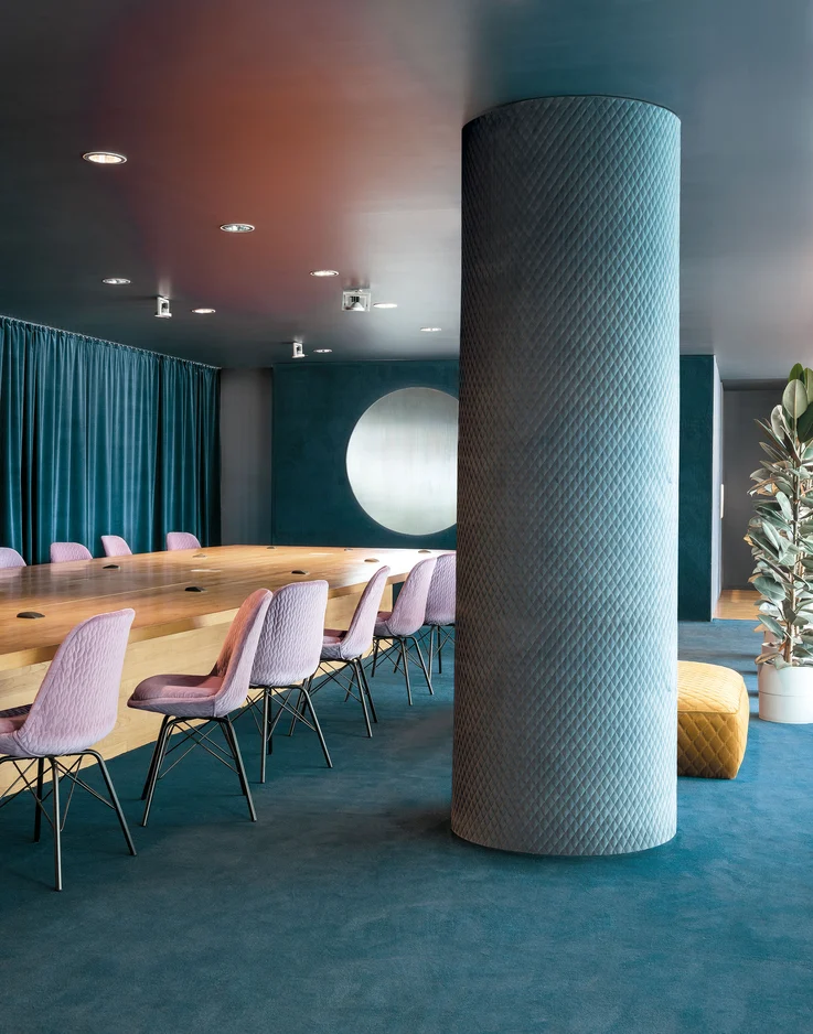 Colourful modern office space with acoustic design