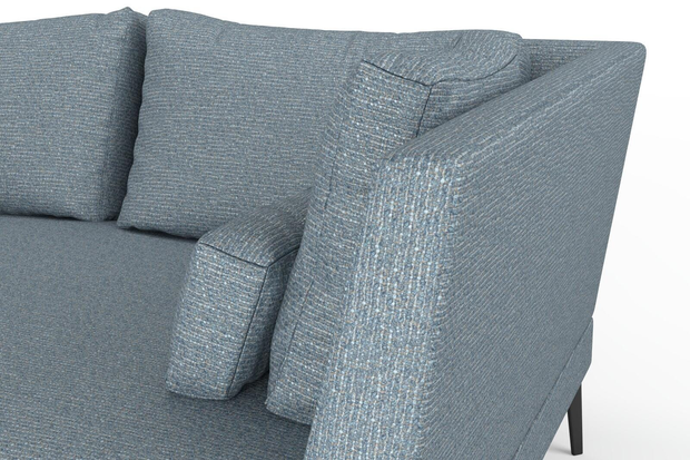 Photo of the fabric Grain Denim swatch by Mokum. Use for Upholstery, Accessory, Top of Bed. Style of Plain, Texture