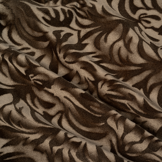 Photo of the fabric Verdancia Walnut swatch by Mokum. Use for Upholstery, Accessory. Style of Floral And Botannical, Velvet