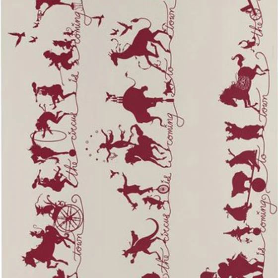 Photo of the fabric Circus Parade Wallpaper Ruby swatch by Catherine Martin by Mokum. Use for Wall Covering