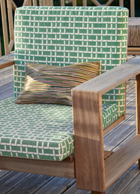 Photo of the fabric Rufolo 4504 0150 in situ by Casamance. Use for Curtains, Upholstery, Accessory. Style of Geometric