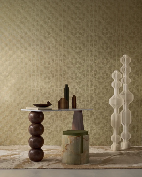 Photo of the fabric Nereide Wp 7665 7665 1426 in situ by Casamance. Use for Wall Covering. Style of Geometric, Texture