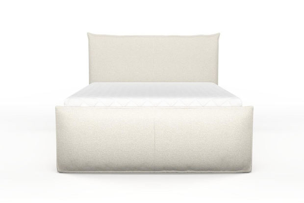Photo of the fabric Grain Marshmallow swatch by Mokum. Use for Upholstery, Accessory, Top of Bed. Style of Plain, Texture