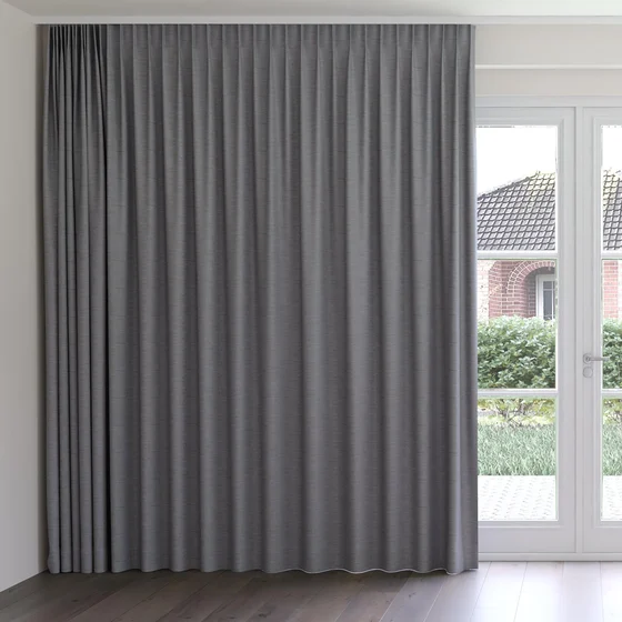 Photo of the fabric Borneo Uncoated Slate swatch by James Dunlop. Use for Curtains, Accessory, Top of Bed. Style of Stripe