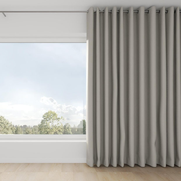 Photo of the fabric Satori Stonewash Stone swatch by Mokum. Use for Curtains, Upholstery Light Duty, Accessory, Top of Bed. Style of Plain, Texture