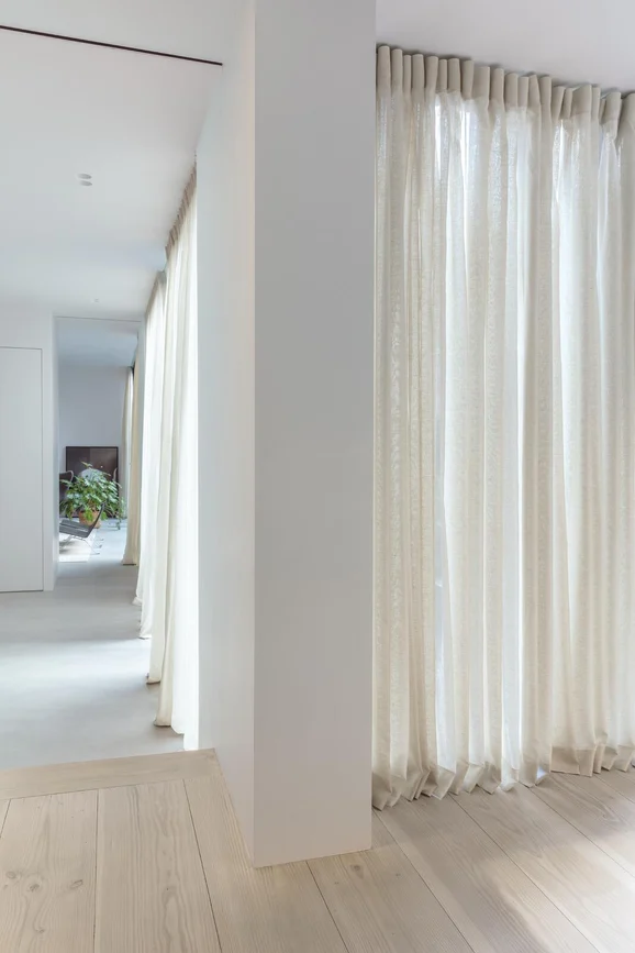 Photo of the fabric Happiness Onyx in situ by Zepel. Use for Sheer Curtains. Style of Plain, Sheer