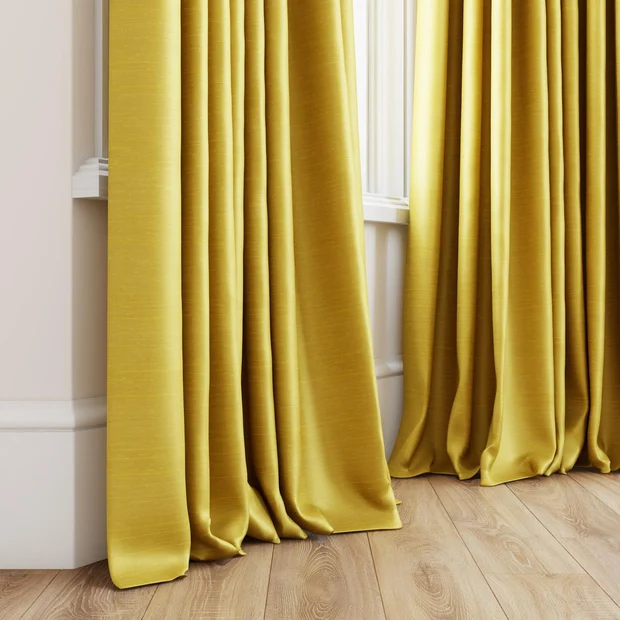 Photo of the fabric Luxe Gold swatch by James Dunlop Essentials. Use for Curtains, Accessory, Top of Bed. Style of Plain, Texture