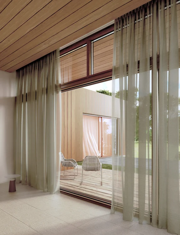 Photo of the fabric Twirler Blossom in situ by Zepel. Use for Sheer Curtains. Style of Plain, Sheer