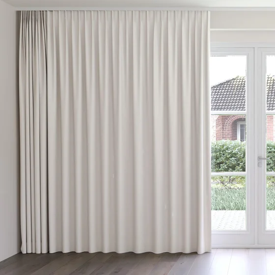 Photo of the fabric Quantum FR Oyster swatch by Linings. Use for Curtains. Style of Dim Out
