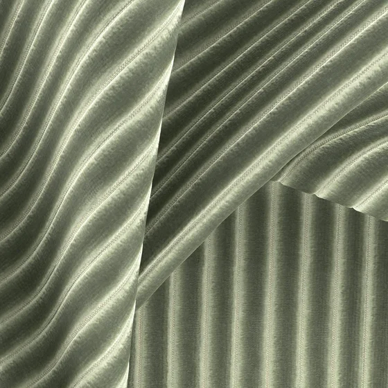 Photo of the fabric Embrace Linden swatch by Zepel FibreGuard. Use for Curtains, Upholstery, Accessory, Top of Bed. Style of Stripe, Velvet