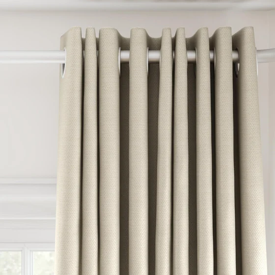 Photo of the fabric Trailblazer Cream swatch by James Dunlop FibreGuard. Use for Curtains, Upholstery, Accessory, Top of Bed. Style of Texture, Traditional