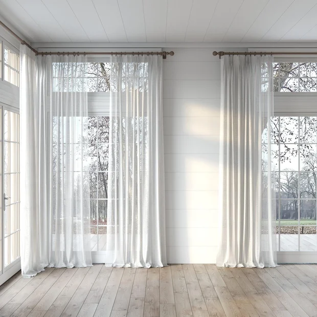 Photo of the fabric Scandinese Oyster swatch by James Dunlop. Use for Sheer Curtains. Style of Plain, Sheer