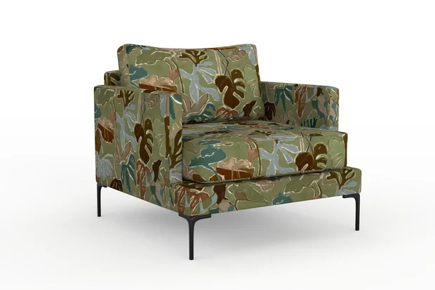 Photo of the fabric Papeete Paua swatch by Mokum. Use for Upholstery, Accessory. Style of Floral And Botannical, Print