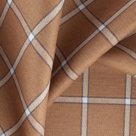 Photo of the fabric Southport Clay swatch by Zepel. Use for Curtains, Upholstery, Accessory. Style of Checks, Taffeta