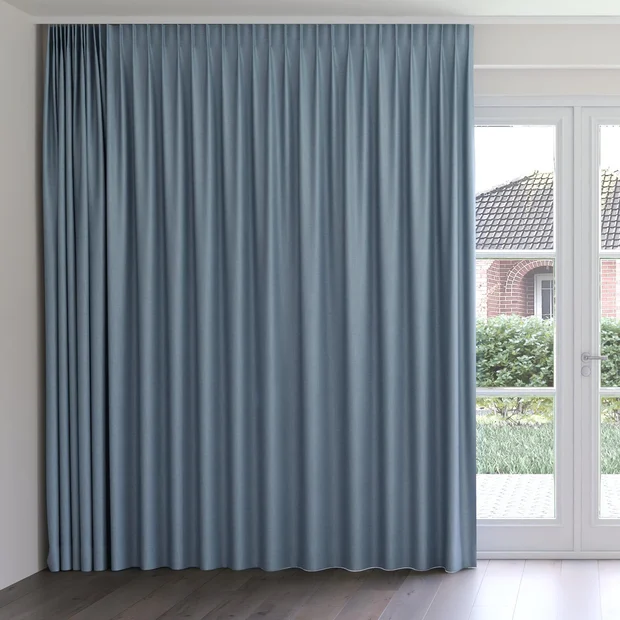 Photo of the fabric Frisco Denim swatch by James Dunlop Essentials. Use for Curtains, Upholstery, Accessory, Top of Bed. Style of Plain, Texture
