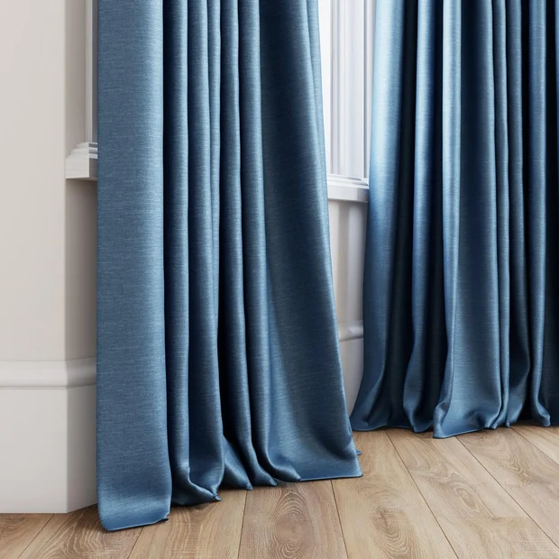 Photo of the fabric Provence Denim swatch by James Dunlop Essentials. Use for Curtains, Upholstery, Accessory, Top of Bed. Style of Plain, Texture