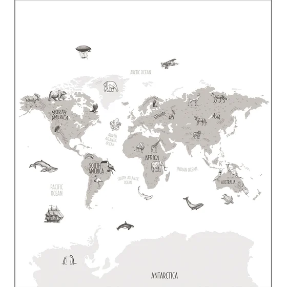 Photo of the fabric World Map Panel 10203 10203 99 18 swatch by Casadeco. Use for Wall Covering, Wall Panel/Mural