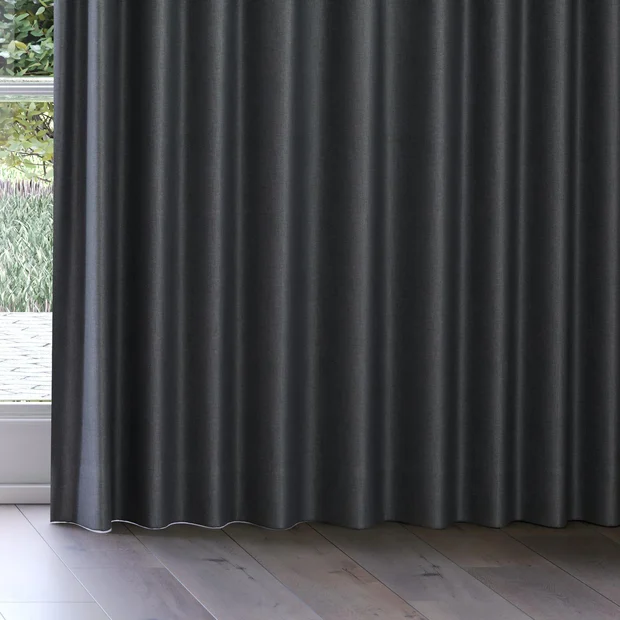 Photo of the fabric Matrix FR Gunmetal swatch by James Dunlop Essentials. Use for Curtains. Style of Dim Out, Plain