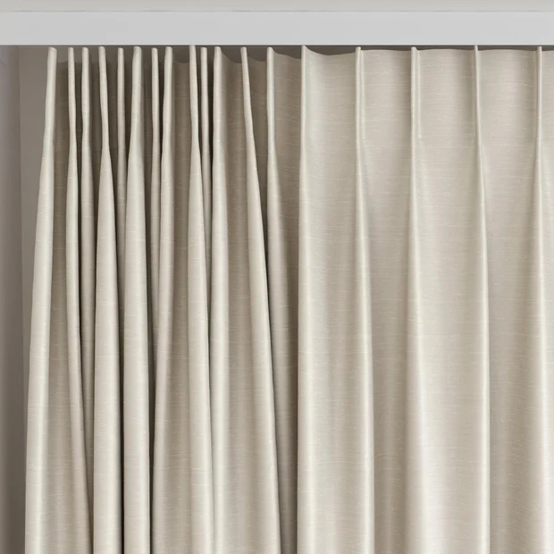 Photo of the fabric Luxe Cement swatch by James Dunlop Essentials. Use for Curtains, Accessory, Top of Bed. Style of Plain, Texture