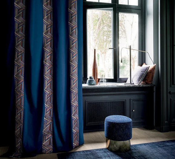 Photo of the fabric Runway 4228 4228 0159 in situ by Casamance. Use for Curtains, Accessory. Style of Embroidery, Stripe
