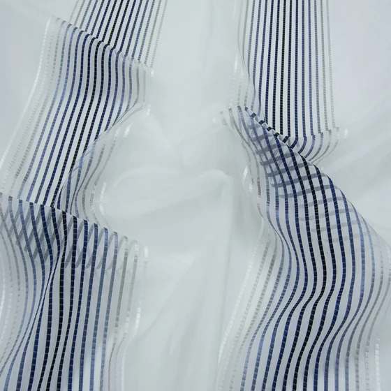 Photo of the fabric Spectrum II 14617 711 swatch by Fischbacher 1819. Use for Sheer Curtains. Style of Sheer, Stripe