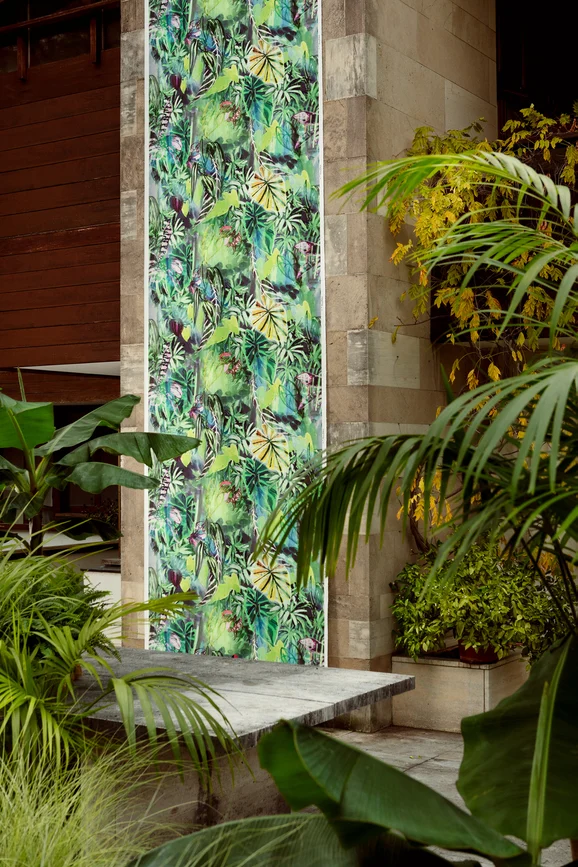 Photo of the fabric Salonga 14668 804 in situ by Fischbacher 1819. Use for Curtains. Style of Floral And Botannical, Print