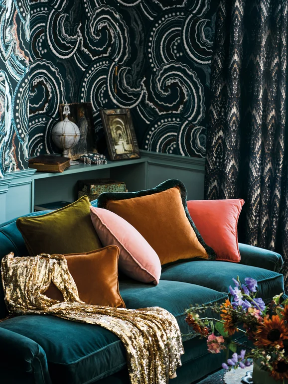Photo of the fabric Frieda 8003 11 in situ by Romo. Use for Curtains, Upholstery, Accessory