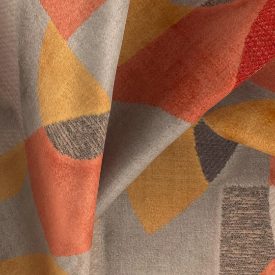 Photo of the fabric Picasso Amarillo swatch by Zepel. Use for Upholstery, Accessory. Style of Geometric, Velvet