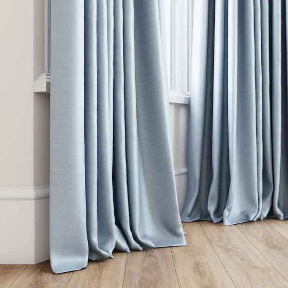 Photo of the fabric Luxe Sky swatch by James Dunlop Essentials. Use for Curtains, Accessory, Top of Bed. Style of Plain, Texture