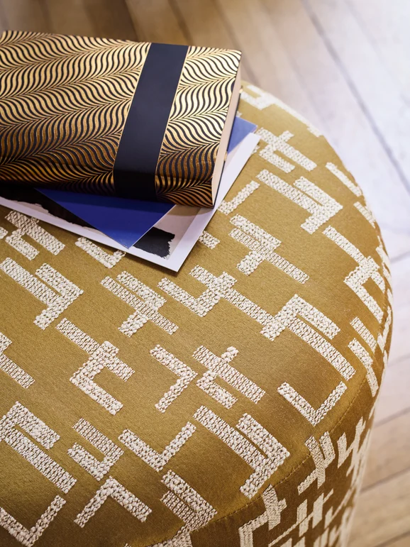 Photo of the fabric Dalles 4622 4622 0794 in situ by Casamance. Use for Curtains, Upholstery, Accessory. Style of Abstract, Embroidery