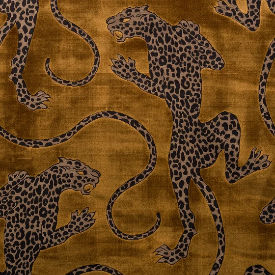 Photo of the fabric Panthera Gold swatch by Catherine Martin by Mokum. Use for Upholstery, Accessory. Style of Animals And Birds, Velvet