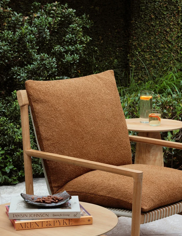 Photo of the fabric Mahana Palm Leaf in situ by Mokum. Use for Upholstery, Accessory. Style of Plain, Taffeta